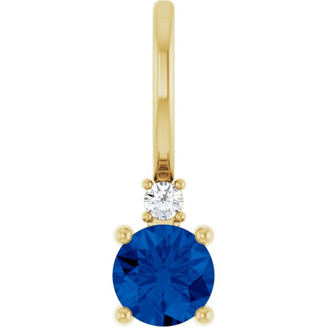 14K Yellow Natural Blue Sapphire & .015 CT Natural Diamond Charm/Pendant
