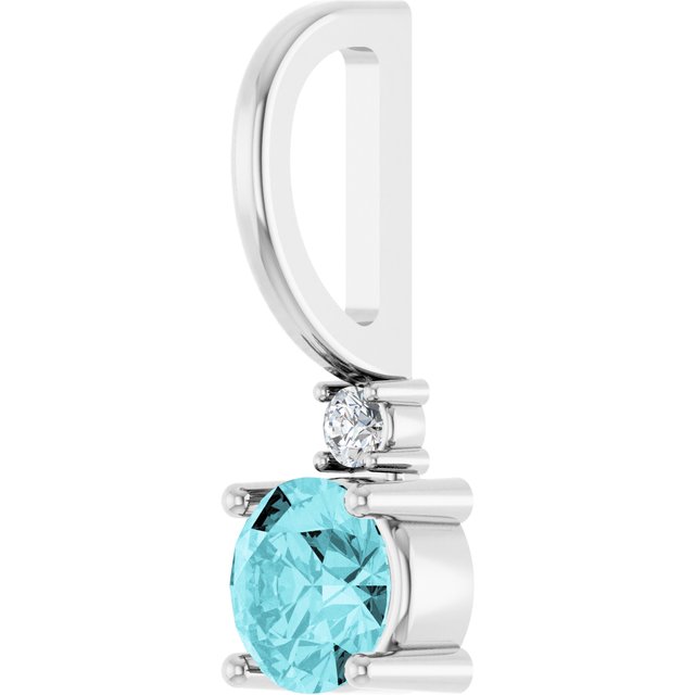 14K White Natural Blue Zircon & .015 CT Natural Diamond Charm/Pendant