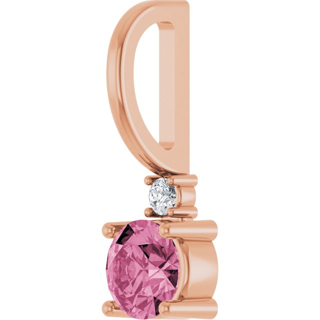 14K Rose Natural Pink Tourmaline & .015 CT Natural Diamond Charm/Pendant