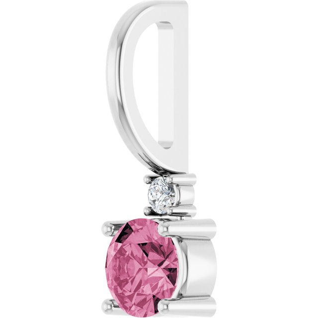 14K White Natural Pink Tourmaline & .015 CT Natural Diamond Charm/Pendant