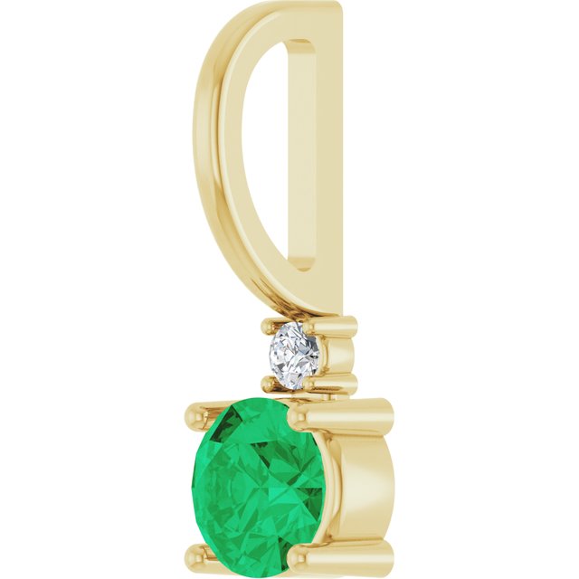 14K Yellow Lab-Grown Emerald & .015 CT Natural Diamond Charm/Pendant