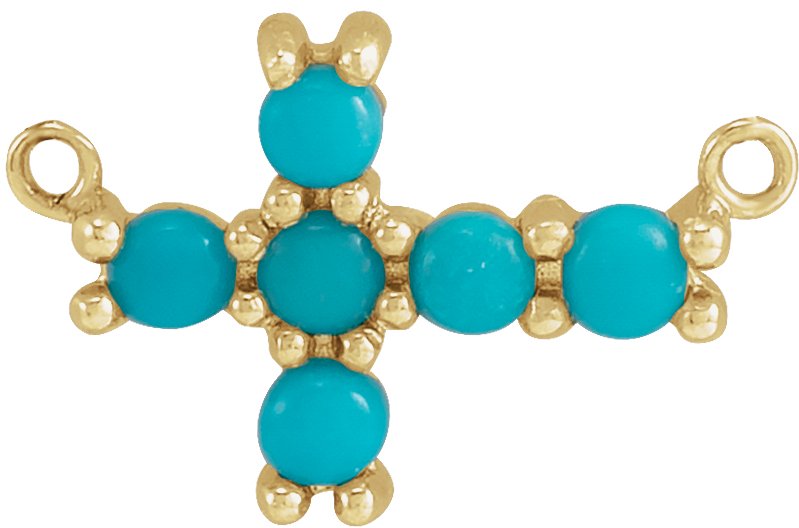 14K Yellow Natural Turquoise Sideways Cross Necklace Center Ref 18148870