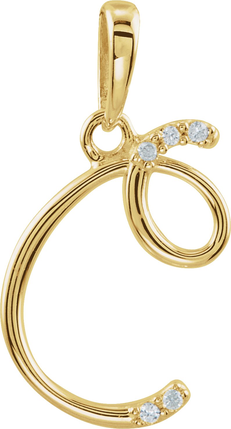 14K Yellow .025 CTW Diamond Initial C Pendant