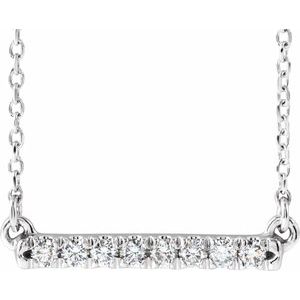 14K White 1/8 CTW Natural Diamond French-Set Bar 16" Necklace