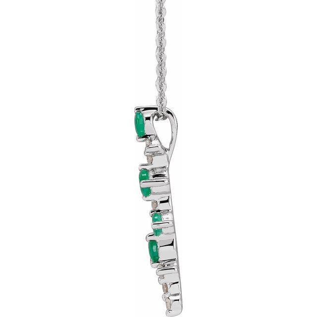 14K White Natural Emerald & 1/10 CTW Natural Diamond Scattered Bar 18 Necklace