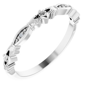 14K White .005 CTW Natural Diamond Claddagh Ring