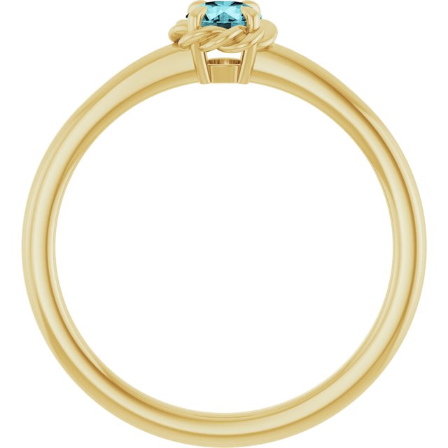 14K Yellow Natural Blue Zircon Solitaire Rope Ring