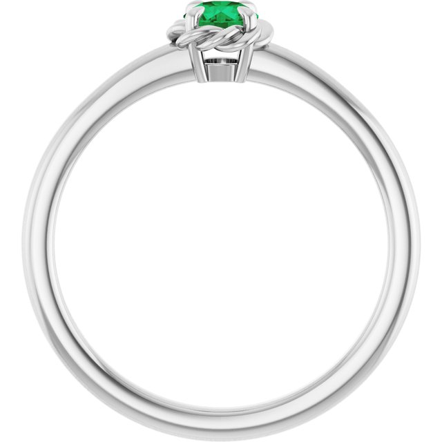 14K White Natural Emerald Solitaire Rope Ring