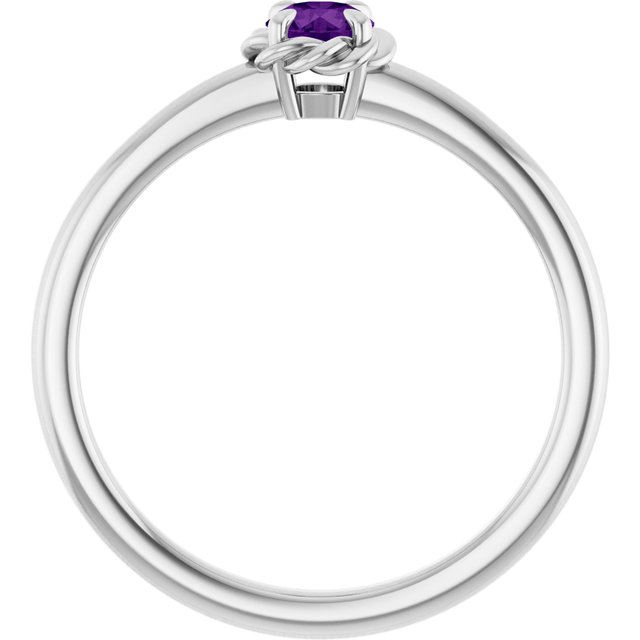 Sterling Silver Natural Amethyst Solitaire Rope Ring