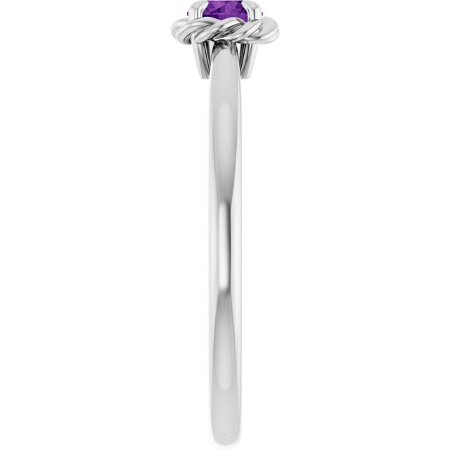 Sterling Silver Natural Amethyst Solitaire Rope Ring