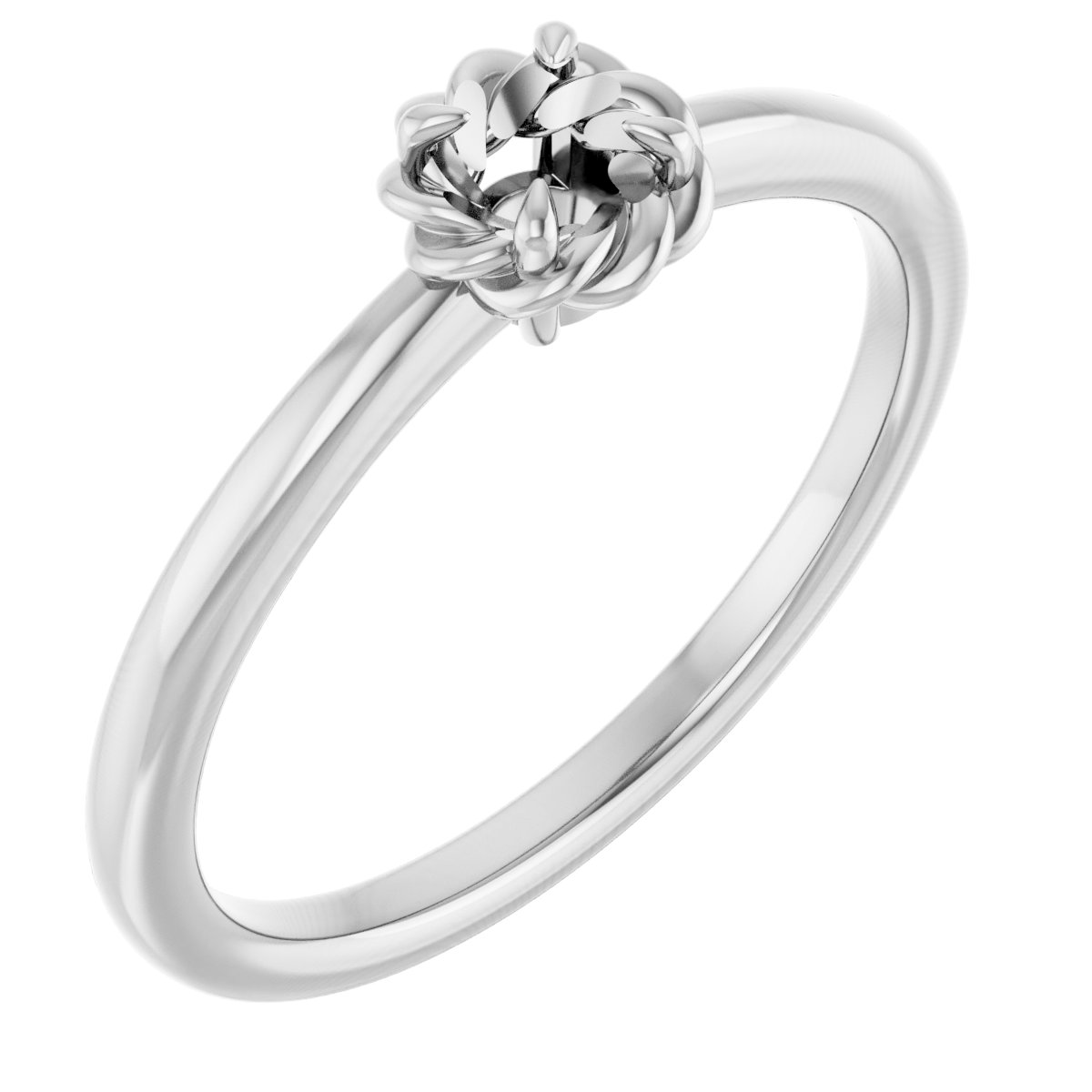 14K White 1/5 CT Natural Diamond Solitaire Rope Ring