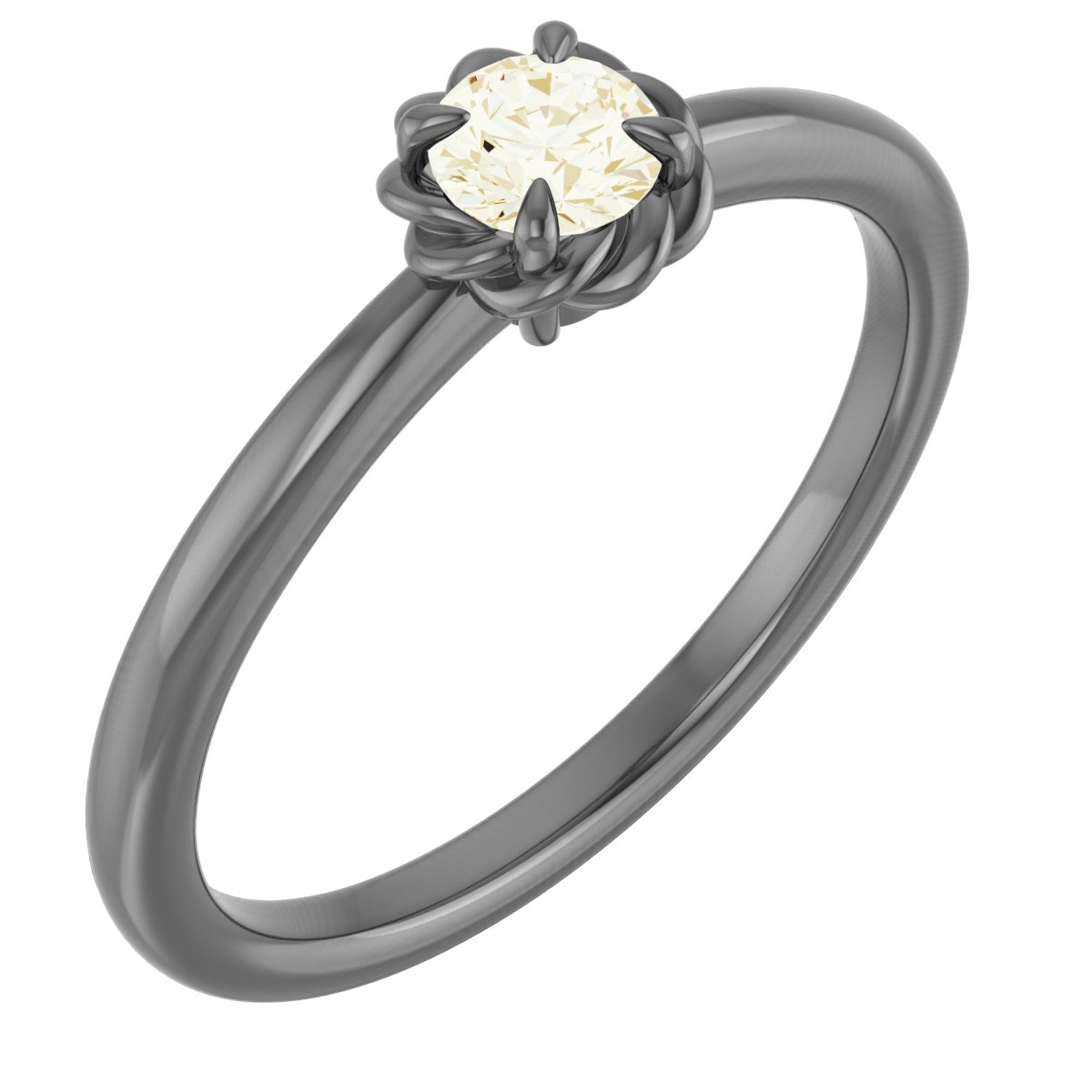 14K Yellow Natural White Sapphire Solitaire Rope Ring