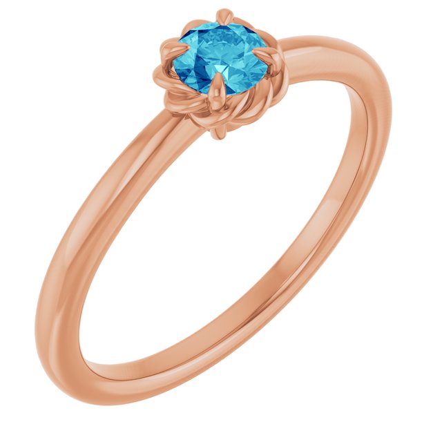 14K Rose Natural Blue Zircon Solitaire Rope Ring