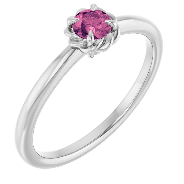14K White Natural Pink Tourmaline Solitaire Rope Ring