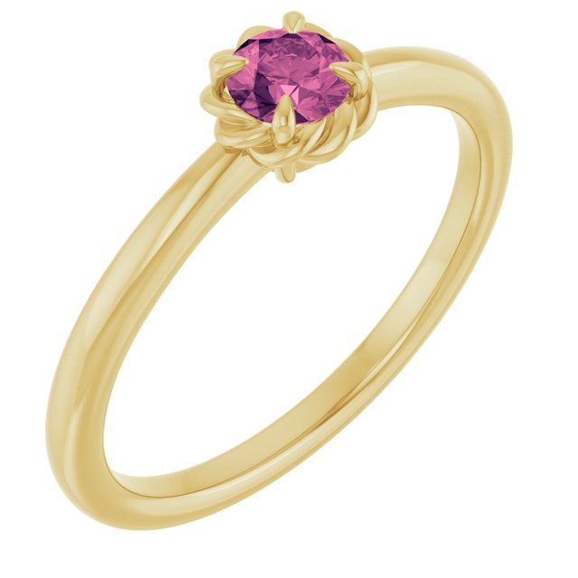 14K Yellow Natural Pink Tourmaline Solitaire Rope Ring