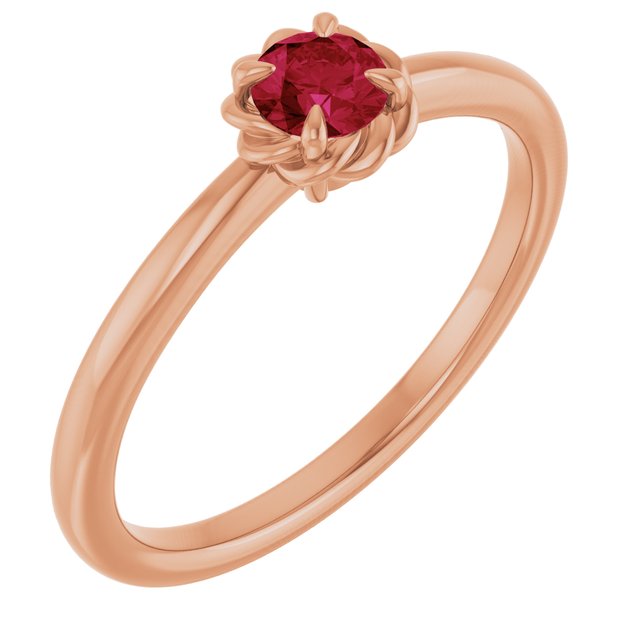 14K Rose Natural Ruby Solitaire Rope Ring