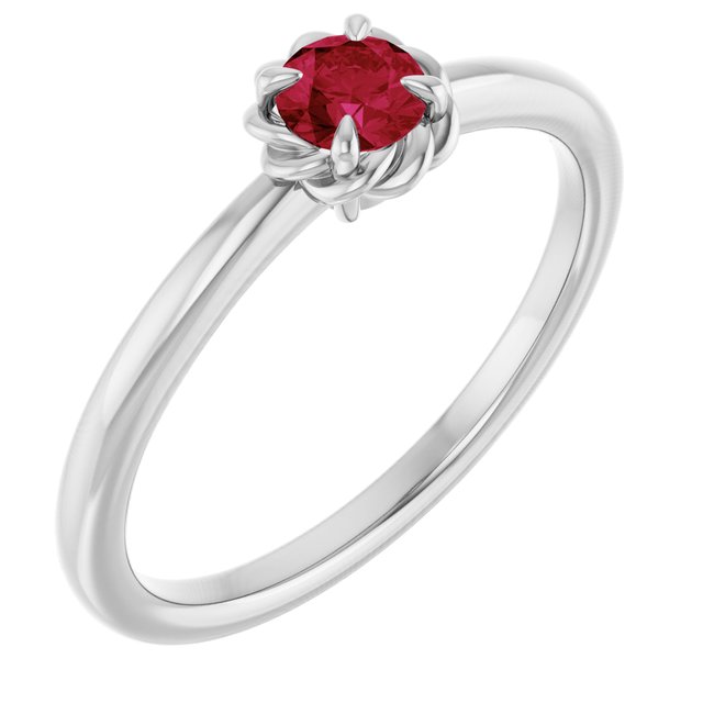 Sterling Silver Natural Ruby Solitaire Rope Ring