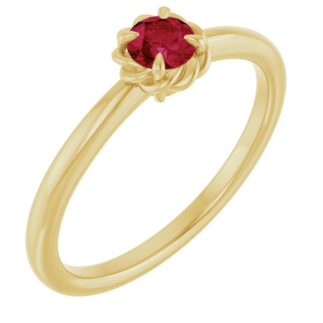 14K Yellow Natural Ruby Solitaire Rope Ring