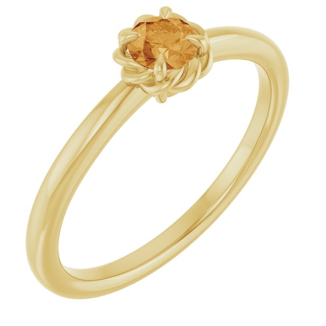 14K Yellow Natural Citrine Solitaire Rope Ring