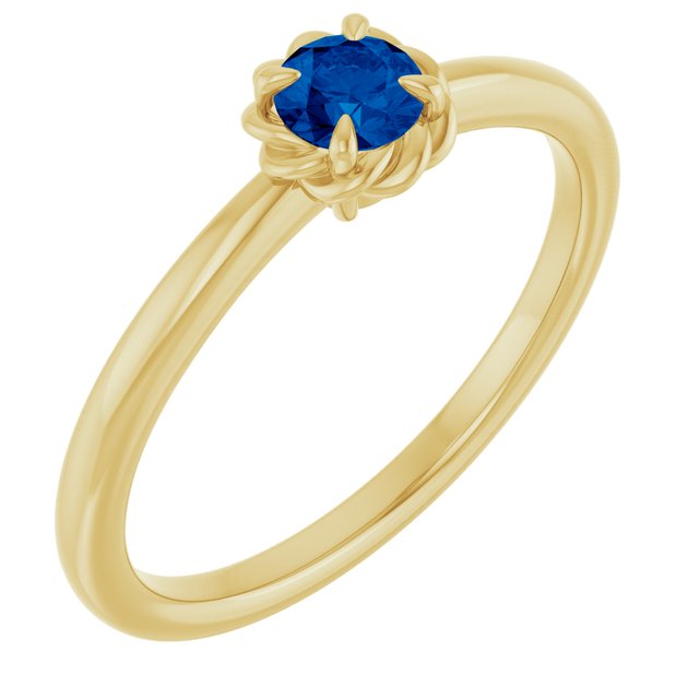 14K Yellow Lab-Grown Blue Sapphire Solitaire Rope Ring