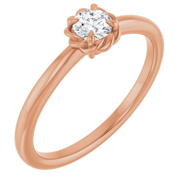14K Rose 1/5 CT Natural Diamond Solitaire Rope Ring