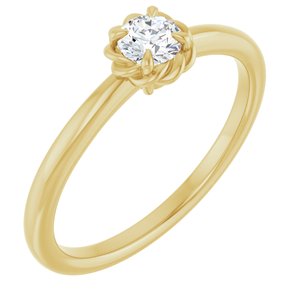 14K Yellow Natural White Sapphire Solitaire Rope Ring
