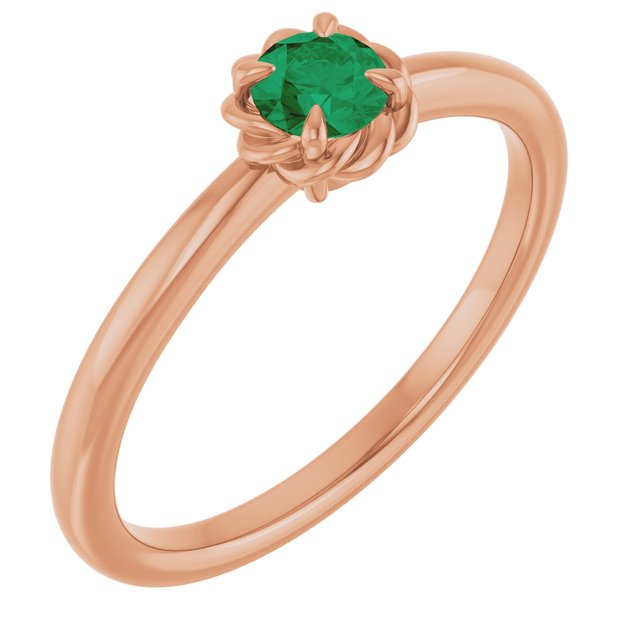 14K Rose Natural Emerald Solitaire Rope Ring