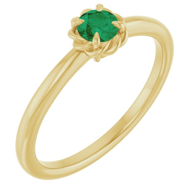 14K Yellow Lab-Grown Emerald Solitaire Rope Ring