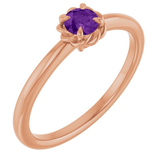 14K Rose Natural Amethyst Solitaire Rope Ring