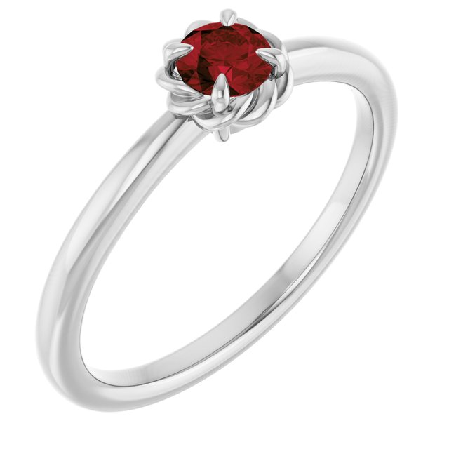 14K White Natural Mozambique Garnet Solitaire Rope Ring