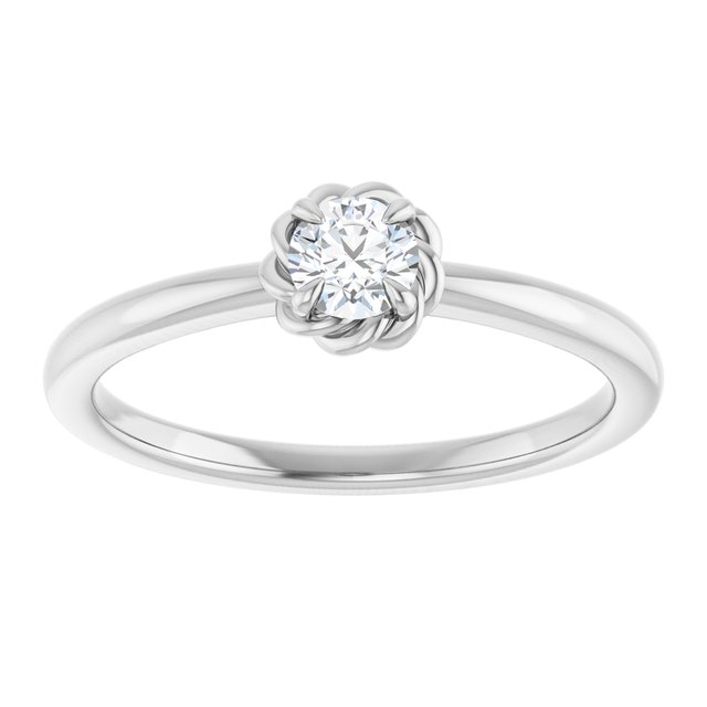 14K White 1/5 CT Natural Diamond Solitaire Rope Ring