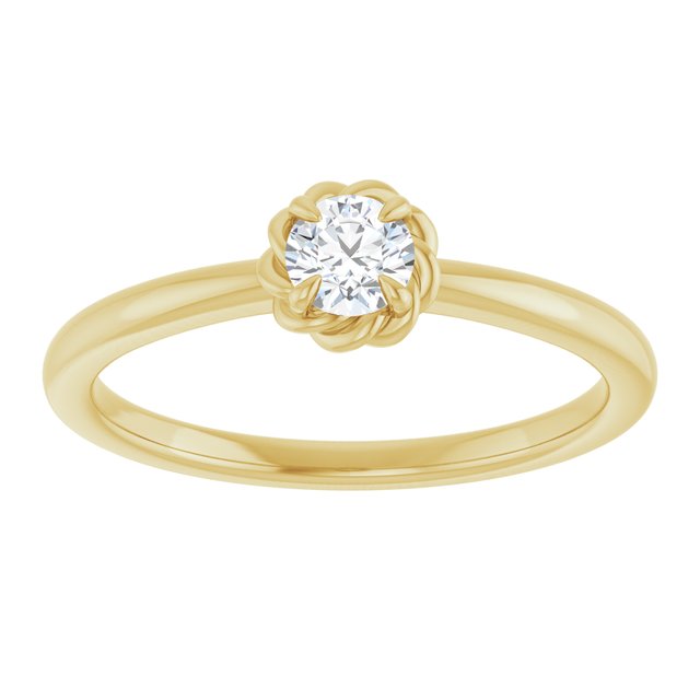 14K Yellow 1/5 CT Natural Diamond Solitaire Rope Ring