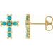 14K Yellow Natural Turquoise Cross Earrings