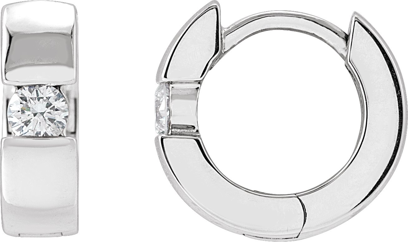 14K White 1/4 CTW Natural Diamond 12 mm Hinged Huggie Hoop Earrings