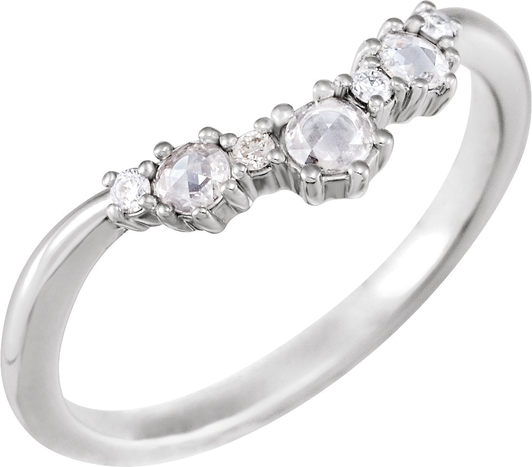 1/5 CTW Natural Diamond Rose Cut And Faceted Contour Band – 14K White Gold