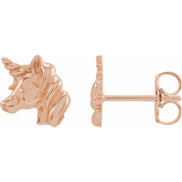 14K Rose Youth Unicorn Earrings