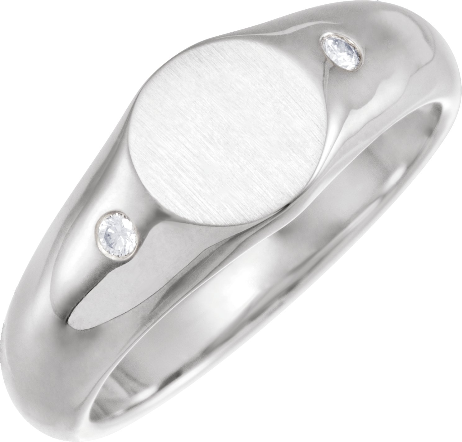 14K White  .06 CTW Natural Diamond 8.6 mm Round Signet Ring