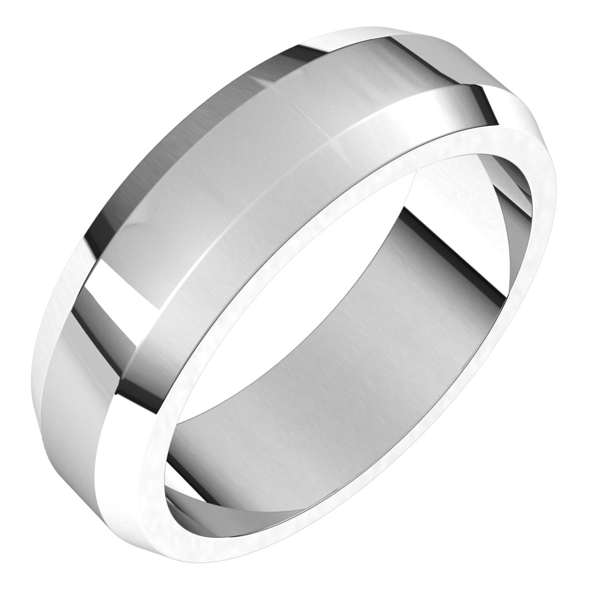 14K White 6 mm Beveled Edge Band Size 10