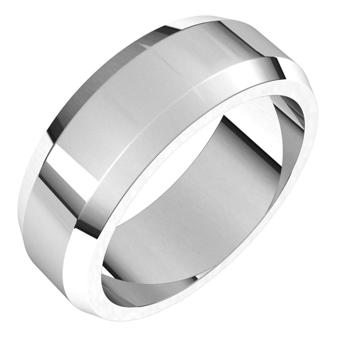 14K White 7 mm Beveled Edge Band Size 10