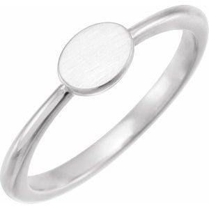 14K White 6.75x5 mm Oval Engravable Ring