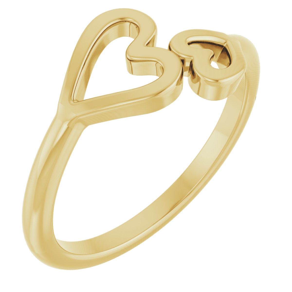 14K Yellow Double Heart Ring