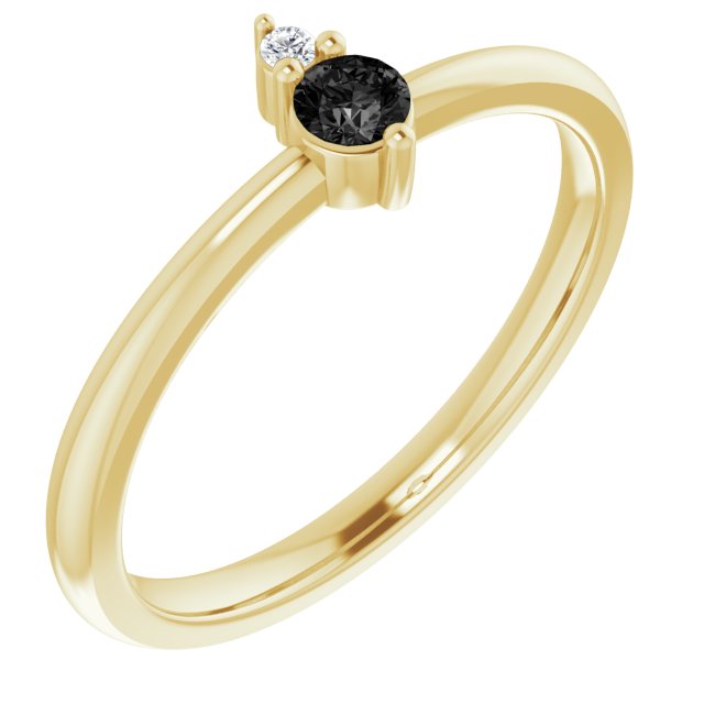 14K Yellow Natural Black Onyx & .015 CT Natural Diamond Ring