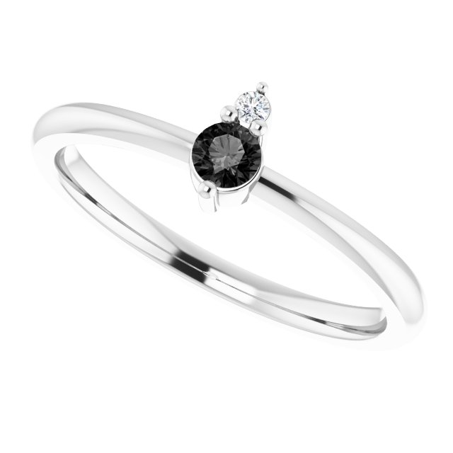 14K White Natural Black Onyx & .015 CT Natural Diamond Ring