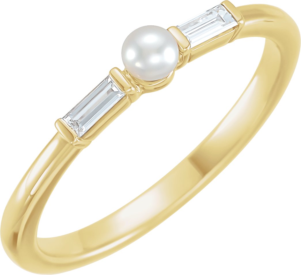 14K Yellow Cultured Seed Pearl & 1/8 CTW Natural Diamond Ring