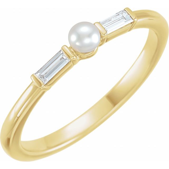 14K Yellow Cultured Seed Pearl & 1/8 CTW Natural Diamond Ring