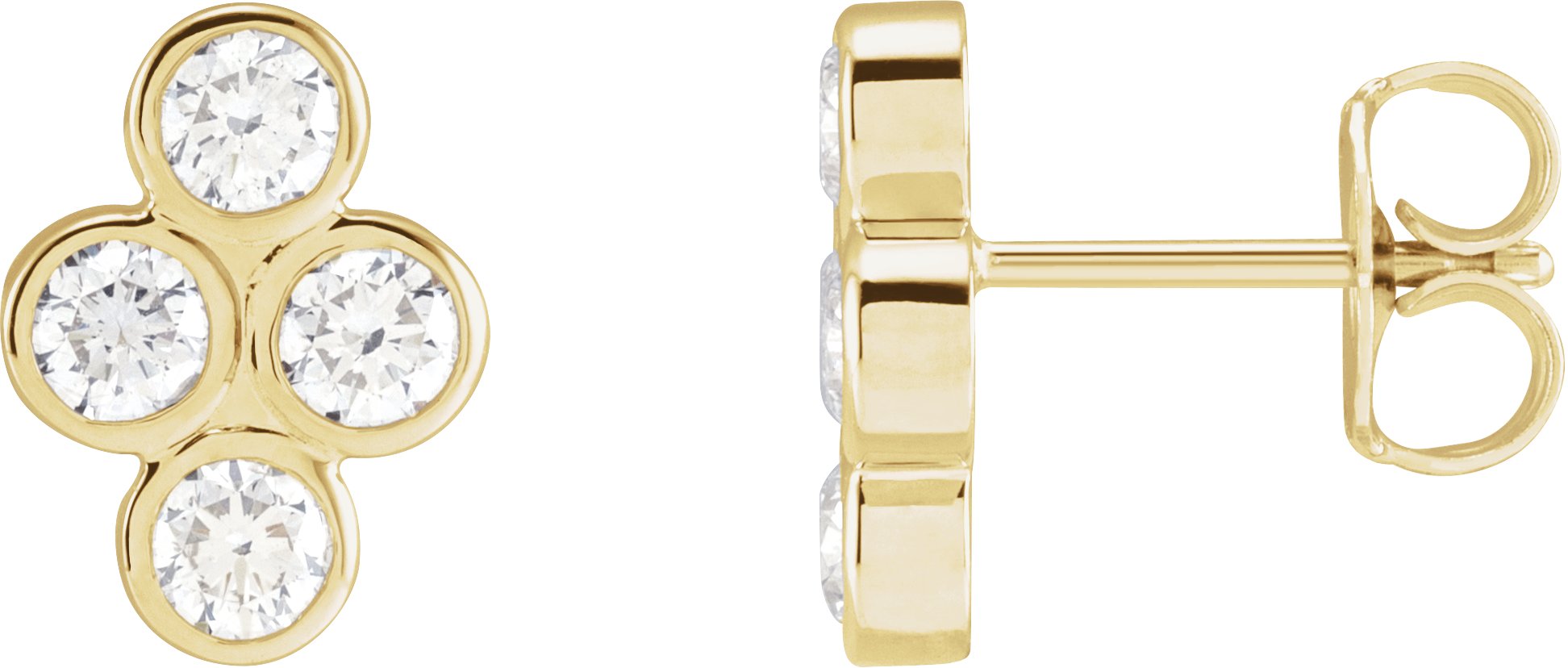 14K Yellow 3/4 CTW Diamond Bezel-Set Cluster Earrings