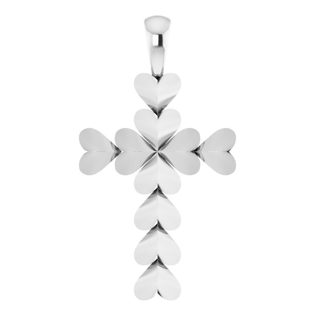 14K White 20.76x11.43 mm Heart Cross Pendant