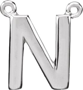 14K White Block Initial N Necklace Center
