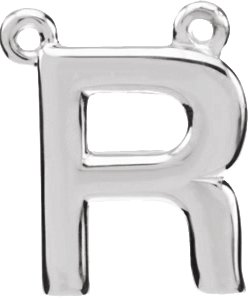 14K White Block Initial R Necklace Center
