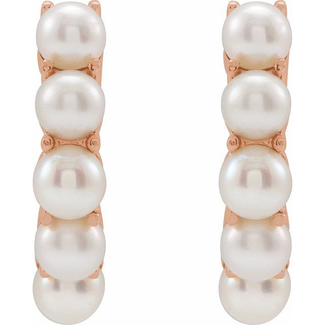 14K Rose Cultured Freshwater Pearl 14 mm Huggie Hoop Earrings